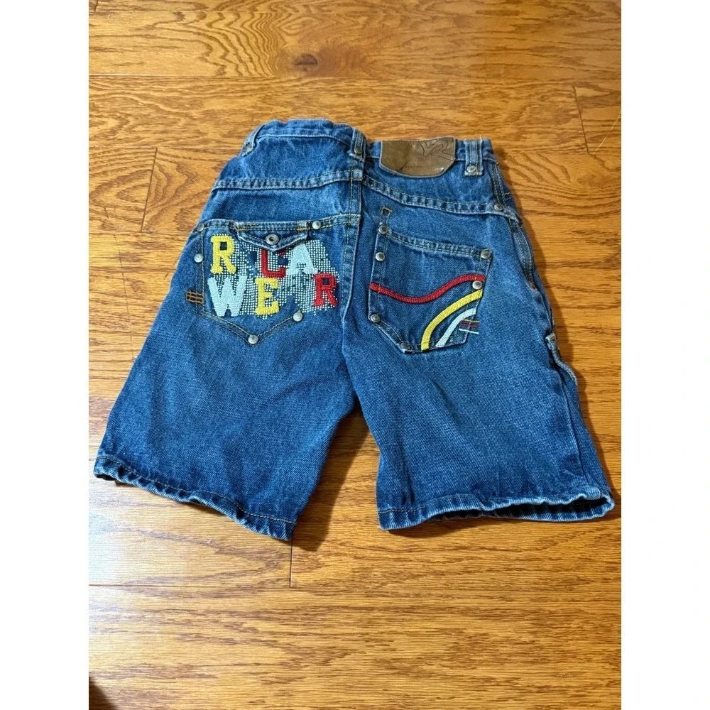 Vintage Rocawear Kids Jean Shorts Sz 4 Blue Denim Jorts Embroidered Y2K Hip Hop
